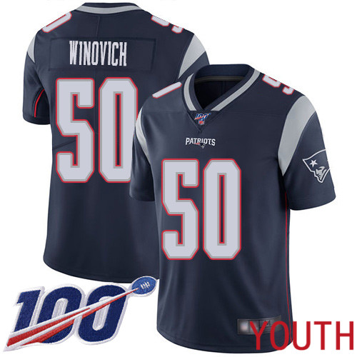 New England Patriots Football 50 100th Limited Navy Blue Youth Chase Winovich Home NFL Jersey